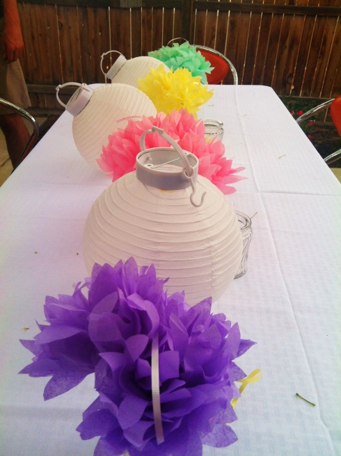 Homemade flowers and lanterns